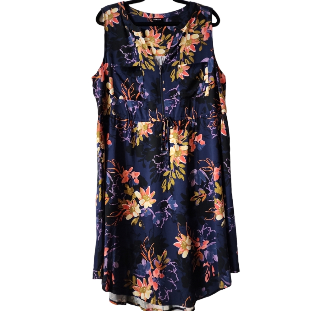 Torrid Navy blue floral sleeveless zip front shirt dress size 1 (14/16)